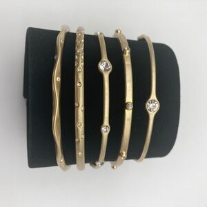 Lia Sophia 'For You' Bangle Bracelet Set of 5 Matte Gold Tone & Crystals
